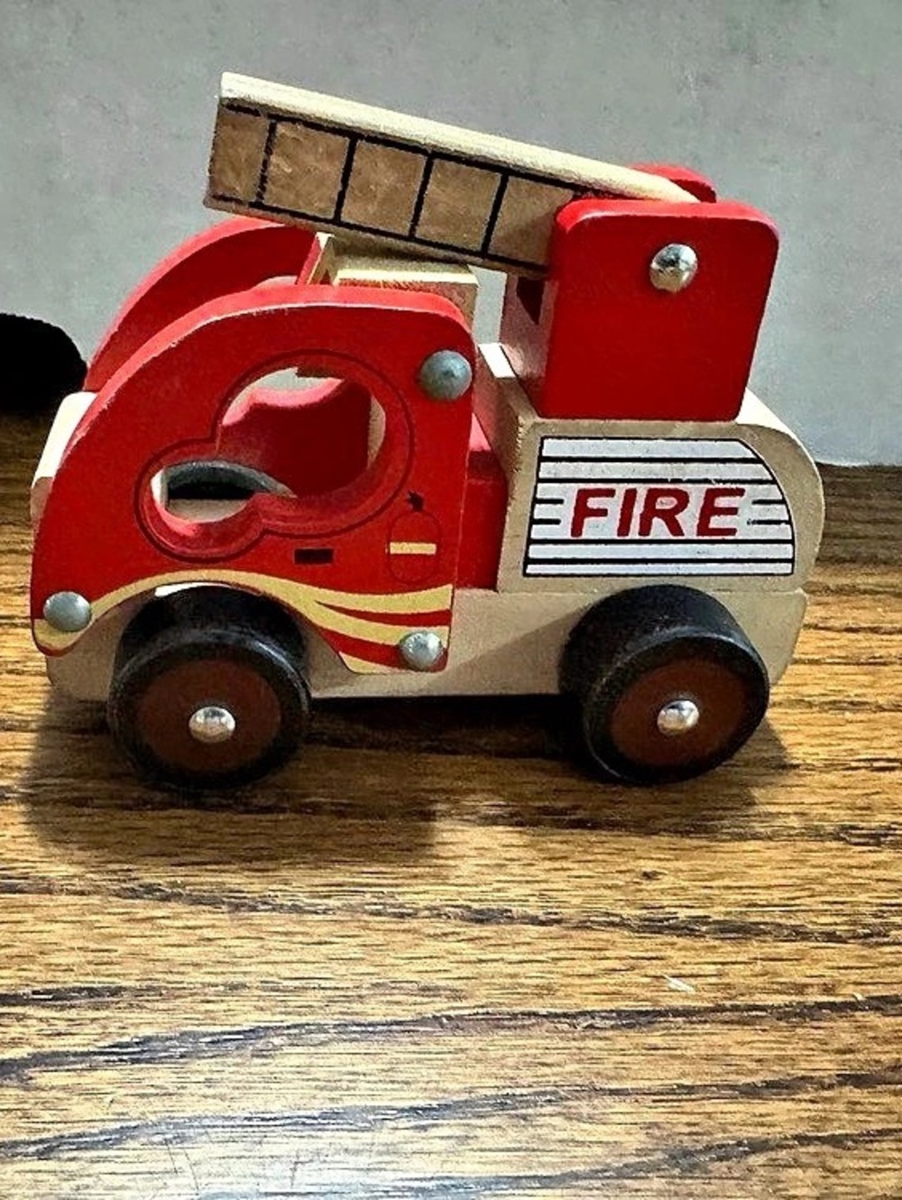 Wooden Fire Truck Toy, Red & Brown
